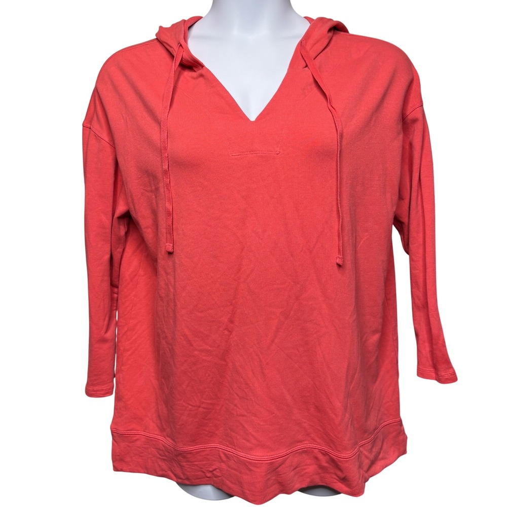 T BY TALBOTS Womens Coral French Teddy Hoodie Pullover 1X Loungey Comfort Casual